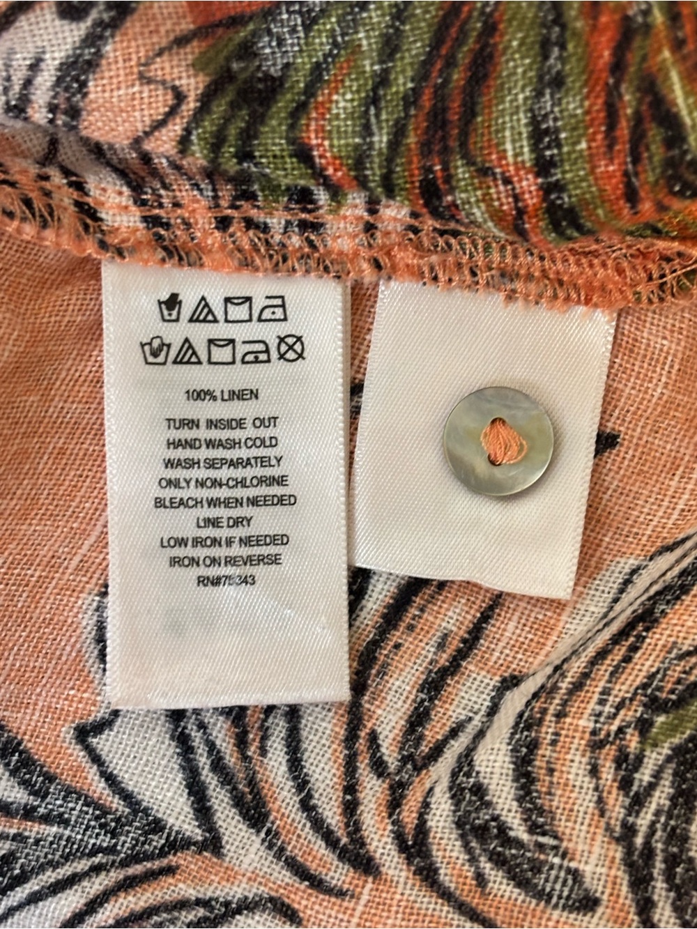 Nicole Miller Linen European Flax Sunset Palm Tree Resort Blouse M Boho Beach - Picture 7 of 10